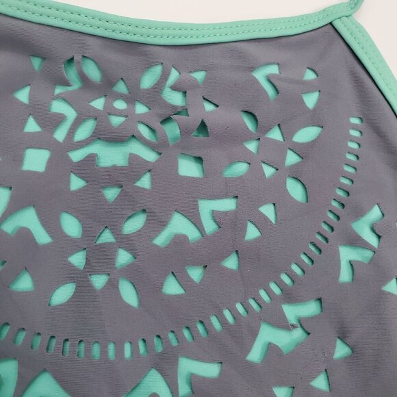 O'Rageous Women's Gray Mint Lazer Cut High Neck Tie Back Swim Bikini Top Sz L - Picture 5 of 6